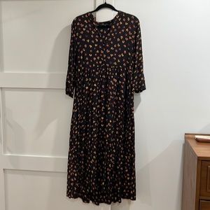 Madewell Button-Front Tier Midi Dress in Feline Floral